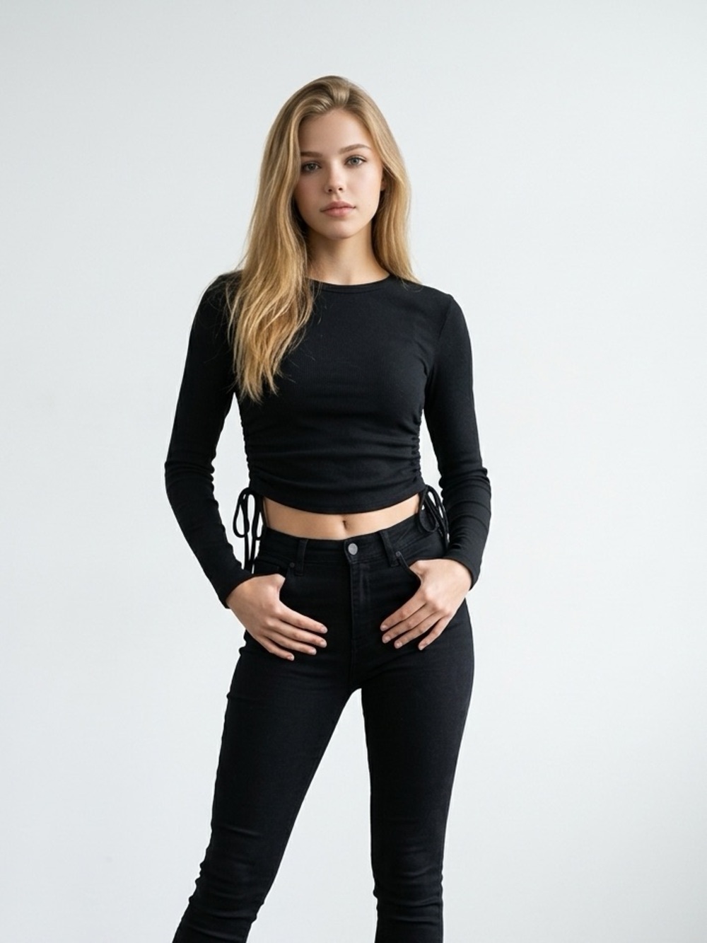 Dynamite Black Ruched Long Sleeve Top